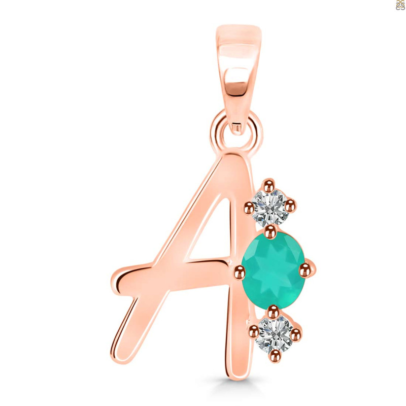Green Onyx & White Topaz Alphabet A Pendant GRO-RDA-53.