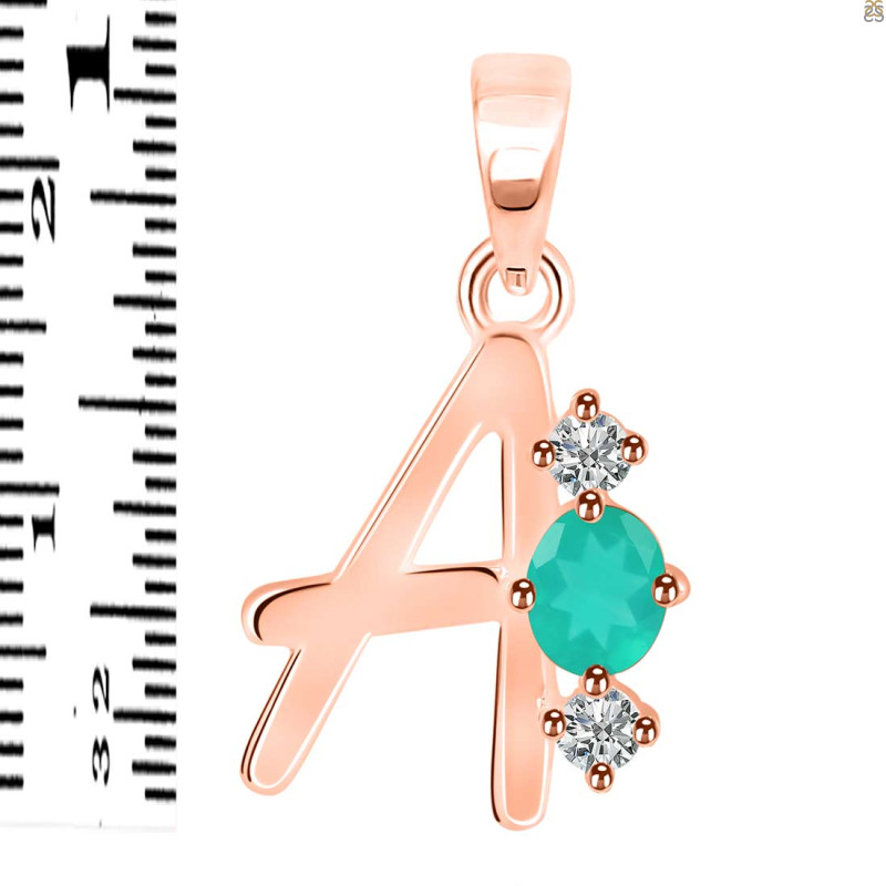 Green Onyx & White Topaz Alphabet A Pendant GRO-RDA-53.