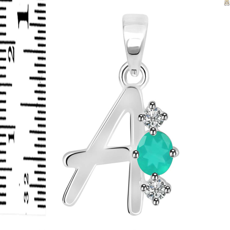 Green Onyx & White Topaz Alphabet A Pendant GRO-RDA-53.