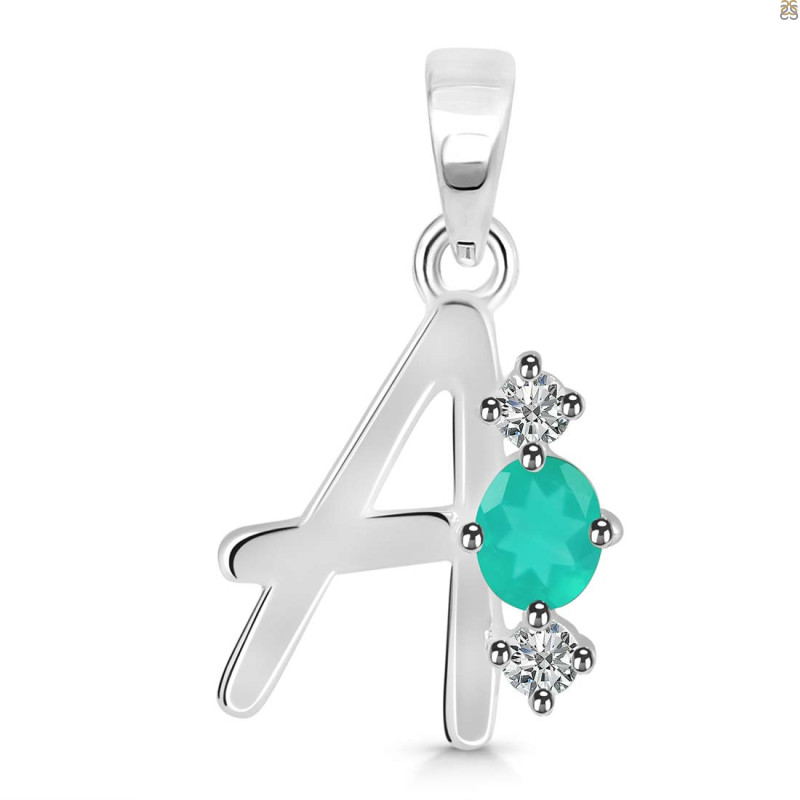 Green Onyx & White Topaz Alphabet A Pendant GRO-RDA-53.