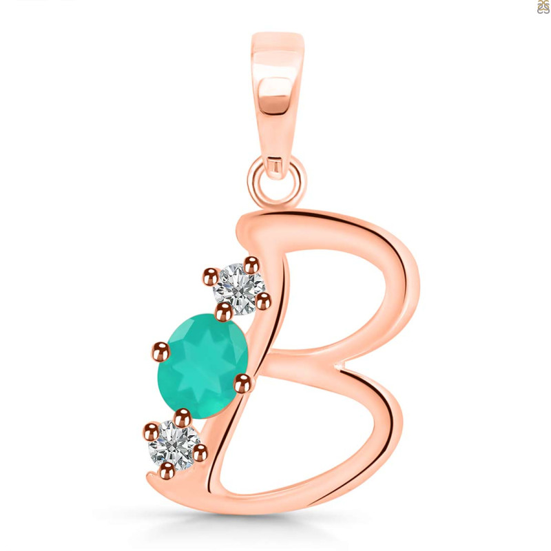 Green Onyx & White Topaz Alphabet B Pendant GRO-RDA-54.