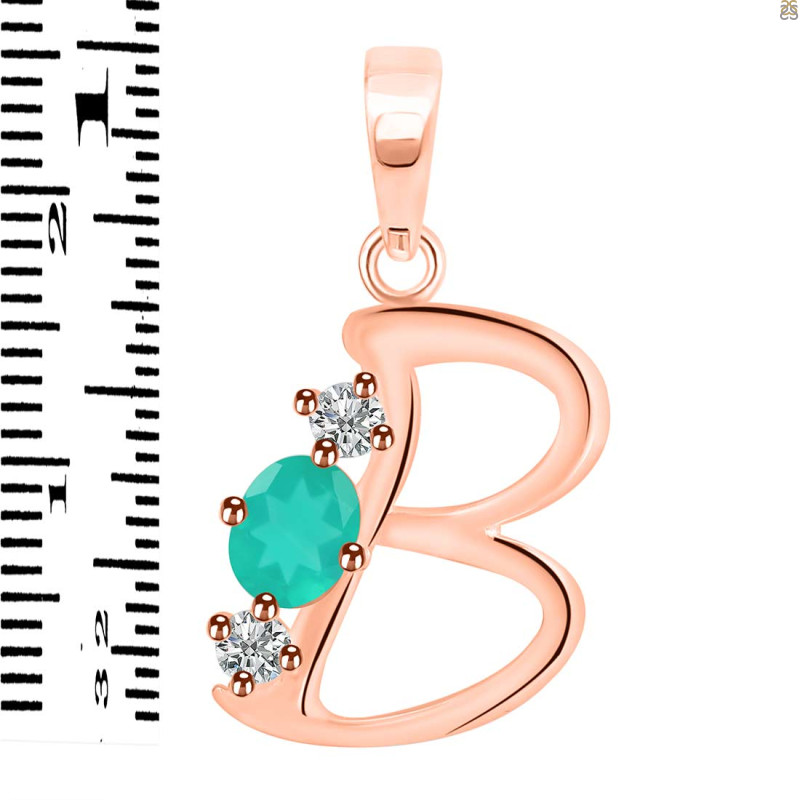 Green Onyx & White Topaz Alphabet B Pendant GRO-RDA-54.