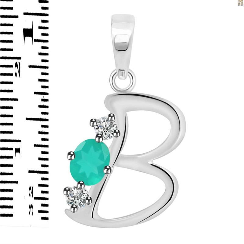 Green Onyx & White Topaz Alphabet B Pendant GRO-RDA-54.
