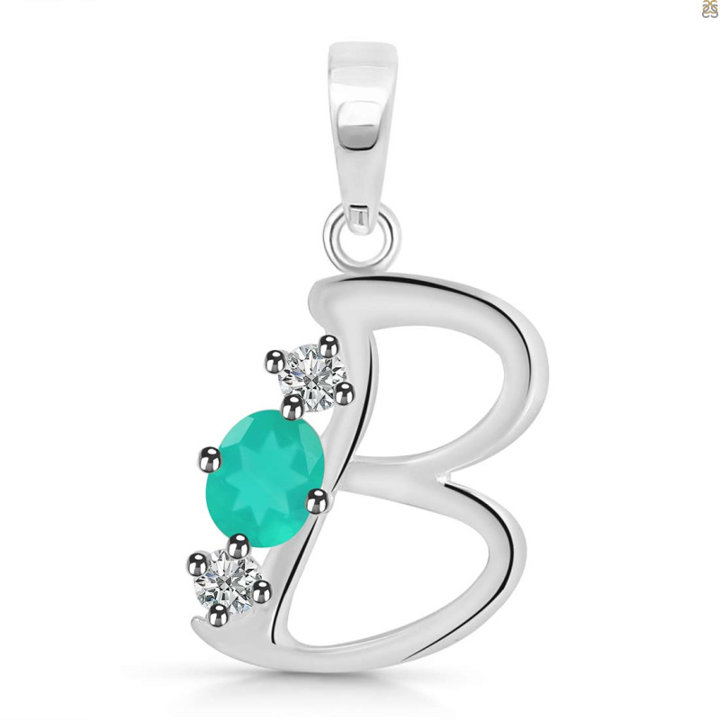 Green Onyx & White Topaz Alphabet B Pendant GRO-RDA-54.