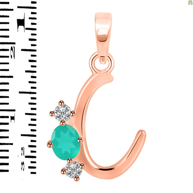 Green Onyx & White Topaz Alphabet C Pendant GRO-RDA-55.