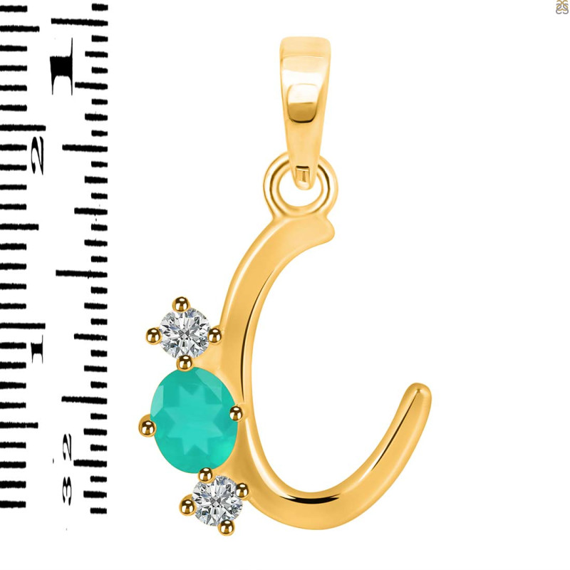 Green Onyx & White Topaz Alphabet C Pendant GRO-RDA-55.