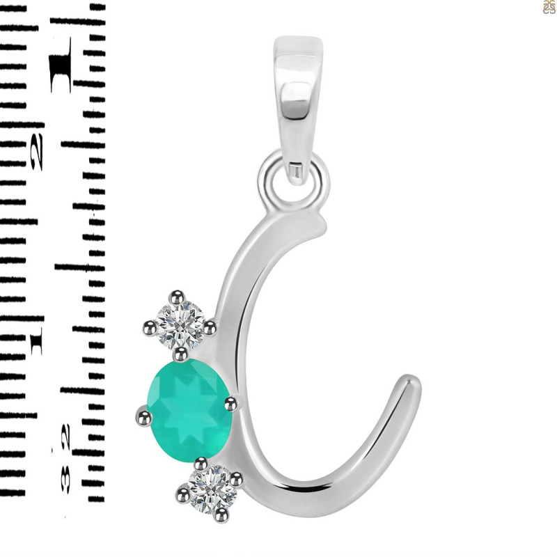 Green Onyx & White Topaz Alphabet C Pendant GRO-RDA-55.