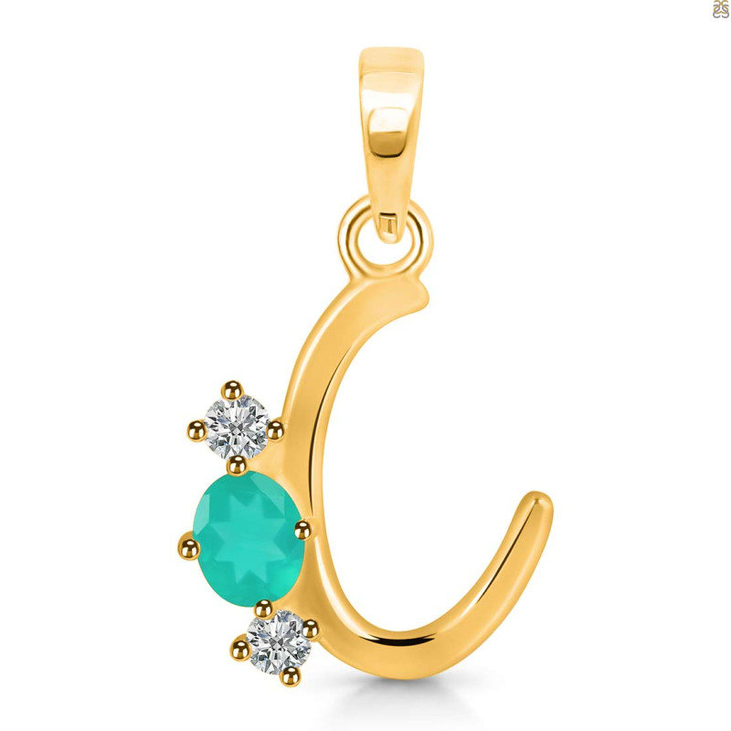 Green Onyx & White Topaz Alphabet C Pendant GRO-RDA-55.