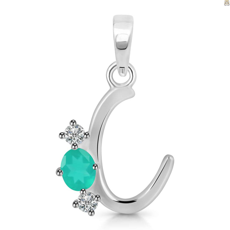 Green Onyx & White Topaz Alphabet C Pendant GRO-RDA-55.