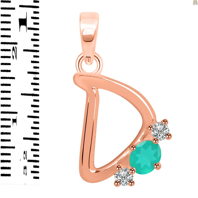Green Onyx & White Topaz Alphabet D Pendant GRO-RDA-56.