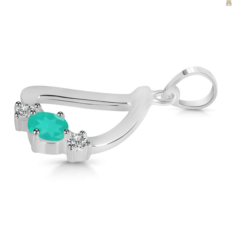 Green Onyx & White Topaz Alphabet D Pendant