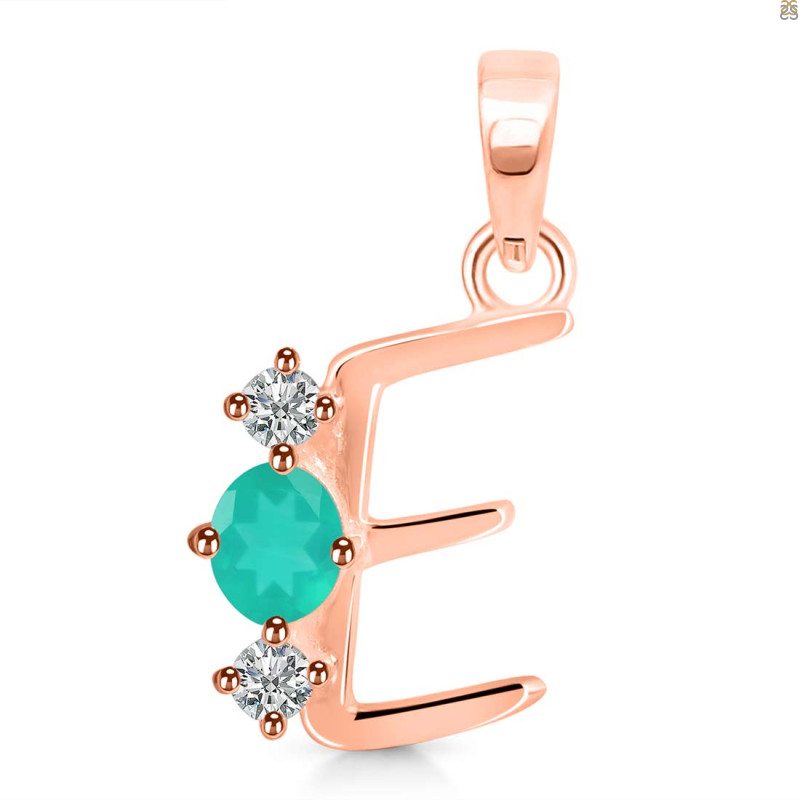 Green Onyx & White Topaz Alphabet E Pendant GRO-RDA-57.