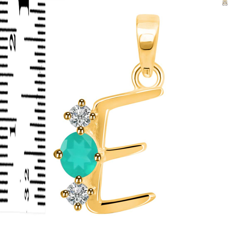 Green Onyx & White Topaz Alphabet E Pendant GRO-RDA-57.