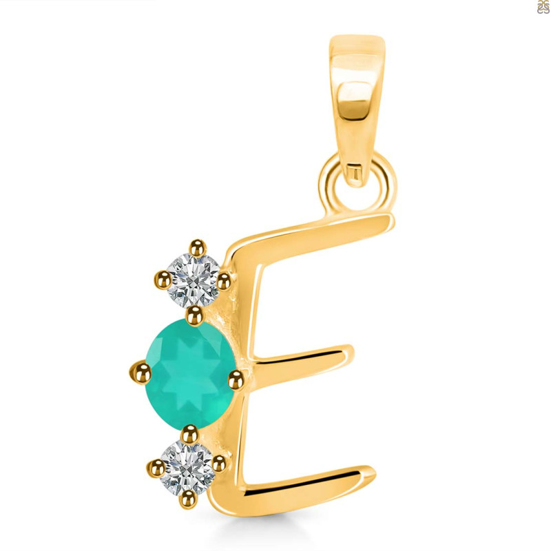 Green Onyx & White Topaz Alphabet E Pendant GRO-RDA-57.