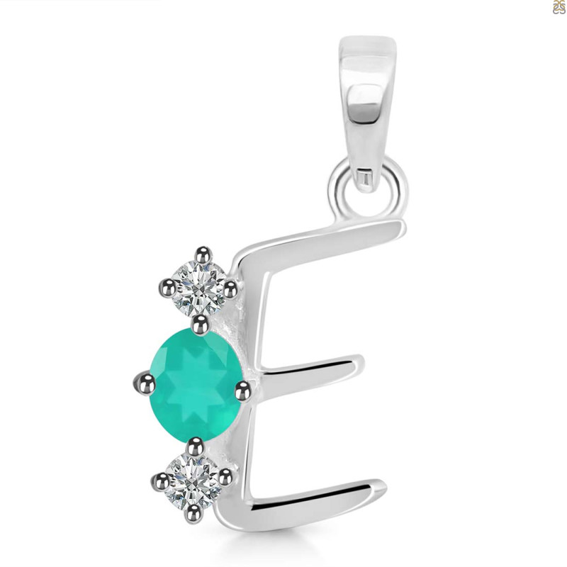 Green Onyx & White Topaz Alphabet E Pendant GRO-RDA-57.