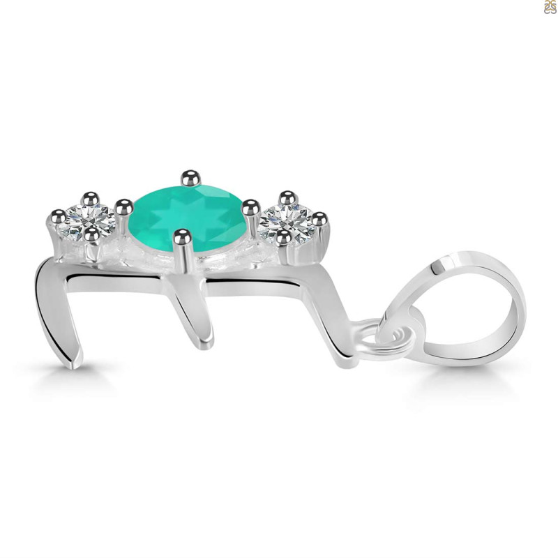 Green Onyx & White Topaz Alphabet E Pendant