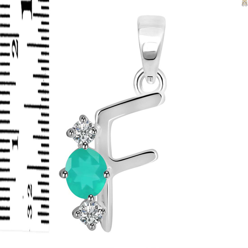 Green Onyx & White Topaz Alphabet F Pendant GRO-RDA-58.