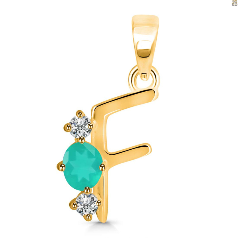 Green Onyx & White Topaz Alphabet F Pendant GRO-RDA-58.