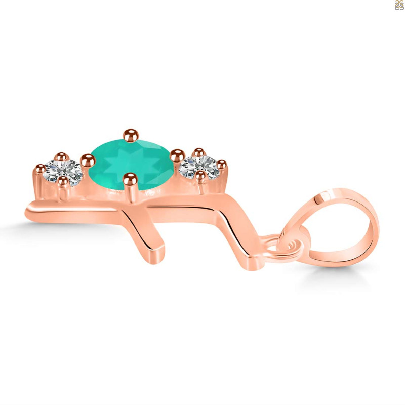 Green Onyx & White Topaz Alphabet F Pendant GRO-RDA-58.