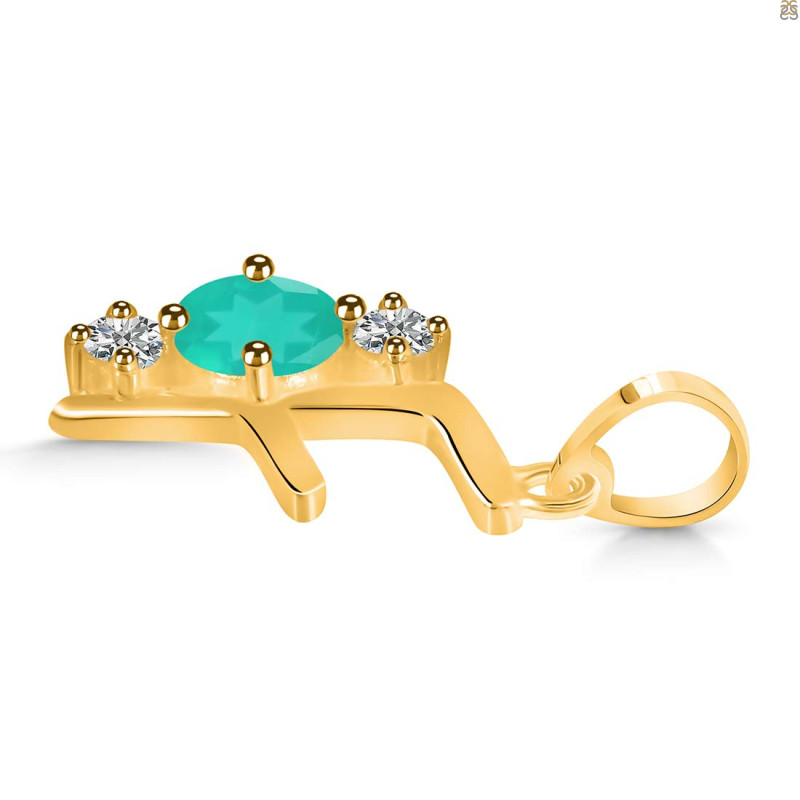 Green Onyx & White Topaz Alphabet F Pendant GRO-RDA-58.