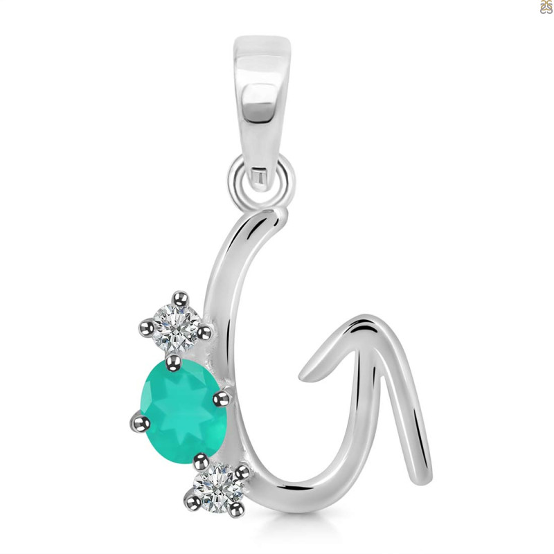 Green Onyx & White Topaz Alphabet G Pendant GRO-RDA-59.