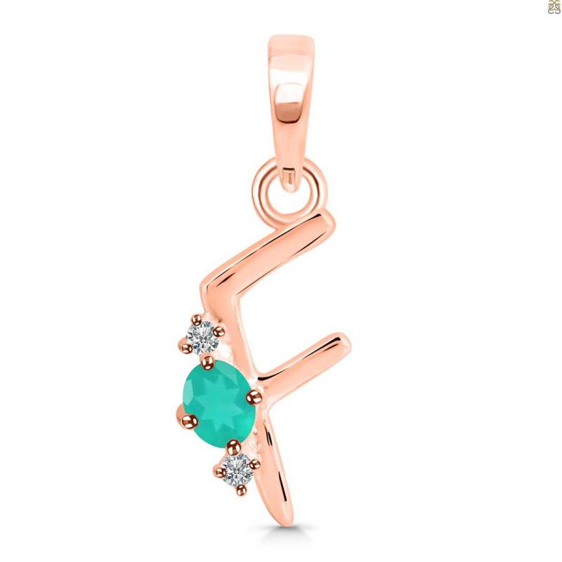 Green Onyx & White Topaz Alphabet F Pendant GRO-RDA-6.
