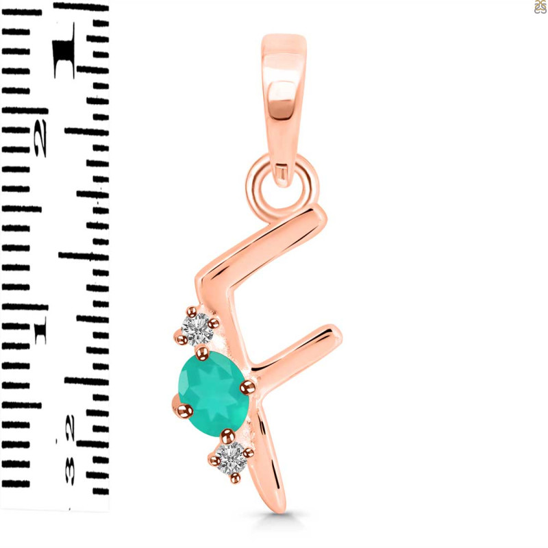 Green Onyx & White Topaz Alphabet F Pendant GRO-RDA-6.