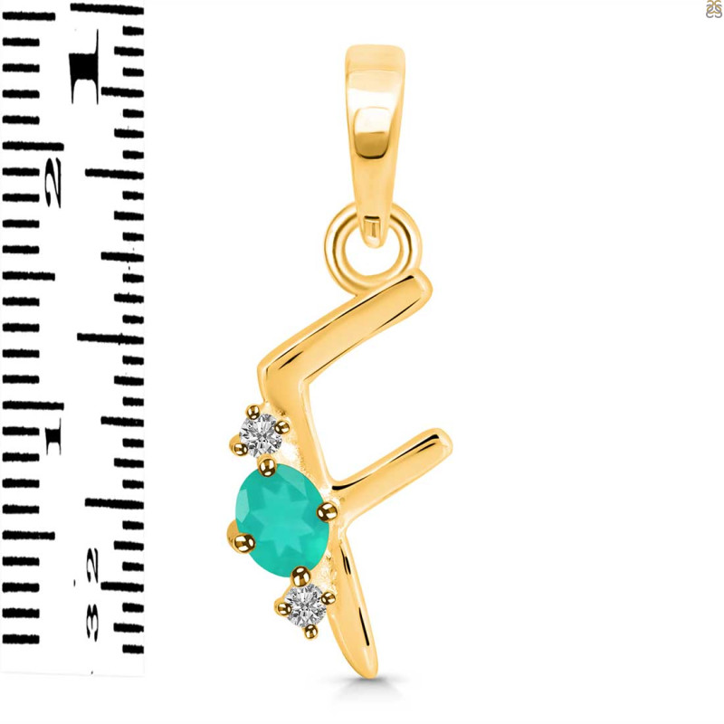 Green Onyx & White Topaz Alphabet F Pendant GRO-RDA-6.