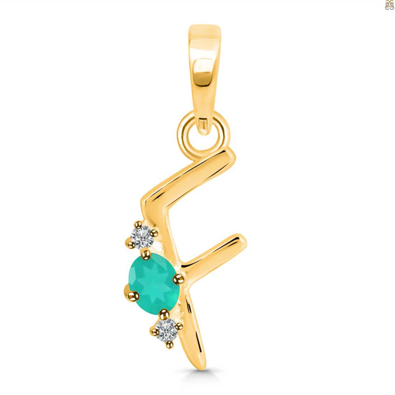 Green Onyx & White Topaz Alphabet F Pendant GRO-RDA-6.