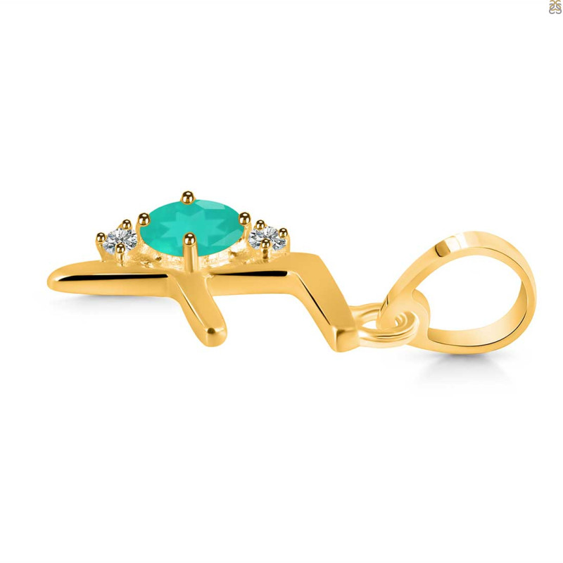 Green Onyx & White Topaz Alphabet F Pendant GRO-RDA-6.