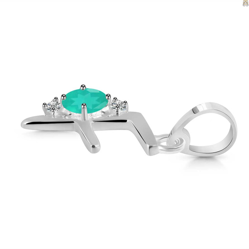 Green Onyx & White Topaz Alphabet F Pendant