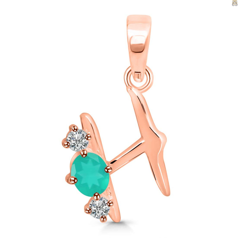 Green Onyx & White Topaz Alphabet H Pendant GRO-RDA-60.