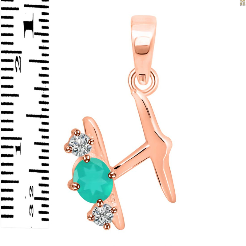 Green Onyx & White Topaz Alphabet H Pendant GRO-RDA-60.