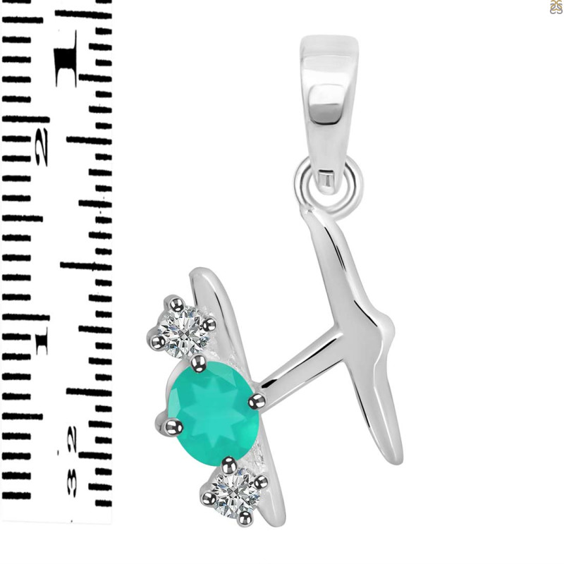 Green Onyx & White Topaz Alphabet H Pendant GRO-RDA-60.