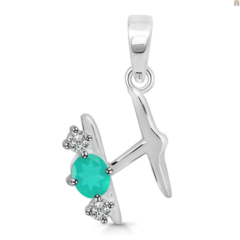 Green Onyx & White Topaz Alphabet H Pendant GRO-RDA-60.