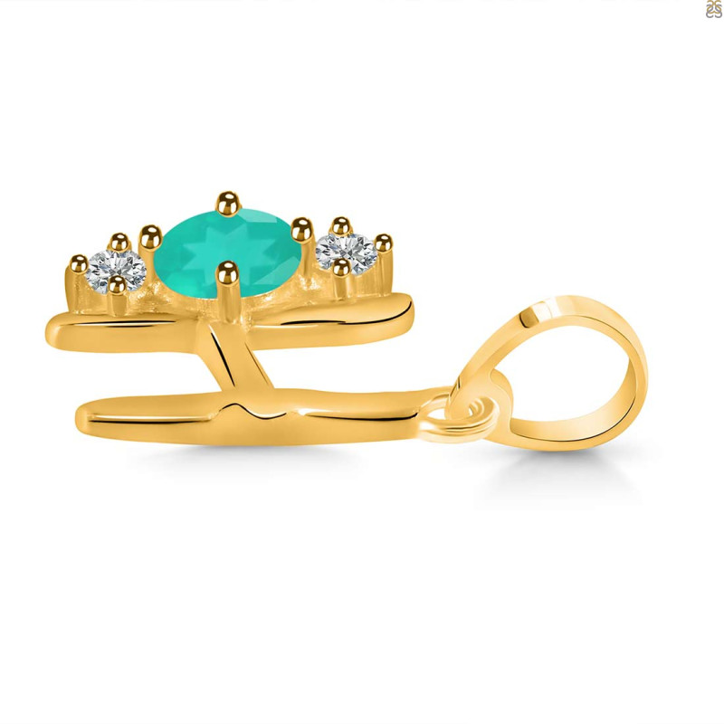 Green Onyx & White Topaz Alphabet H Pendant GRO-RDA-60.