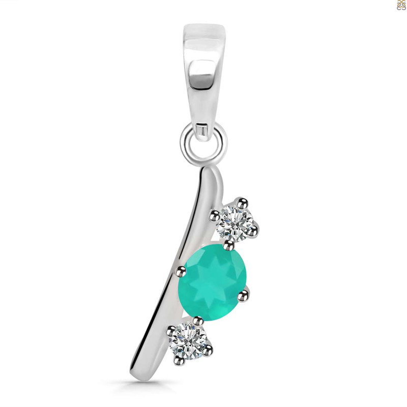 Green Onyx & White Topaz Alphabet I Pendant GRO-RDA-61.