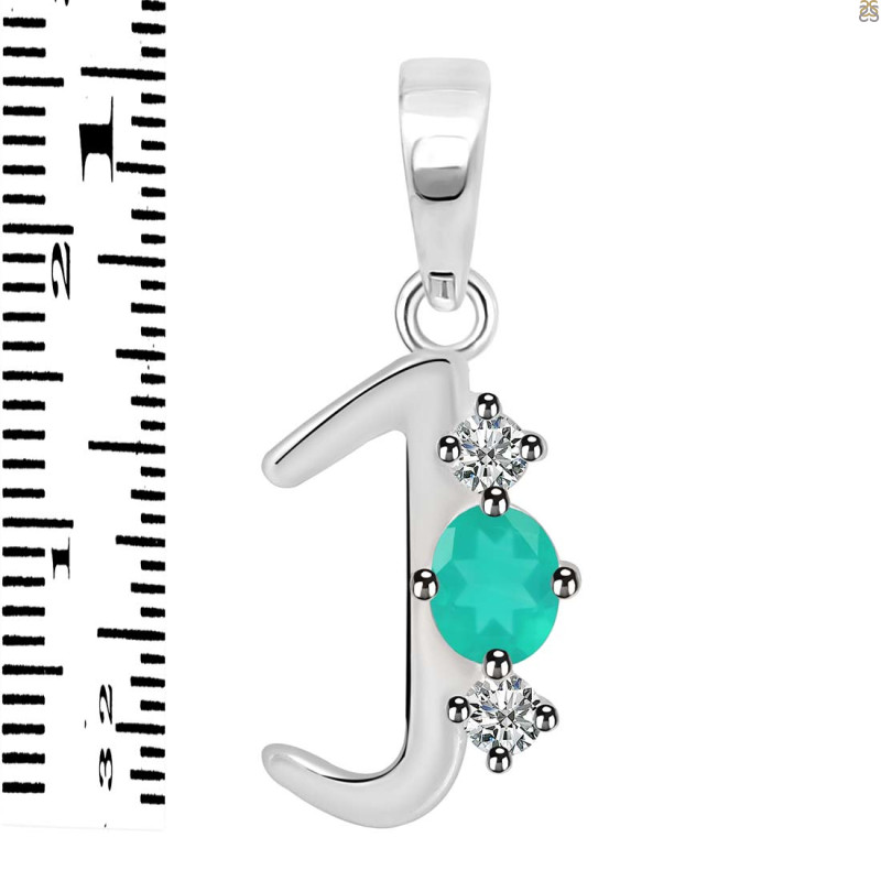 Green Onyx & White Topaz Alphabet J Pendant GRO-RDA-62.