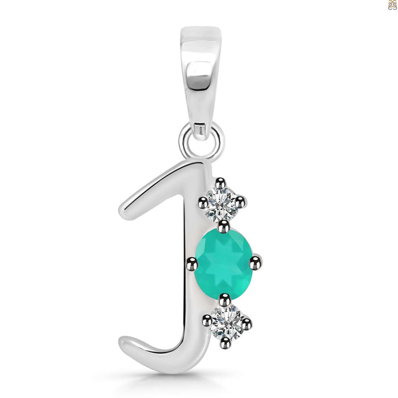 Green Onyx & White Topaz Alphabet J Pendant GRO-RDA-62.