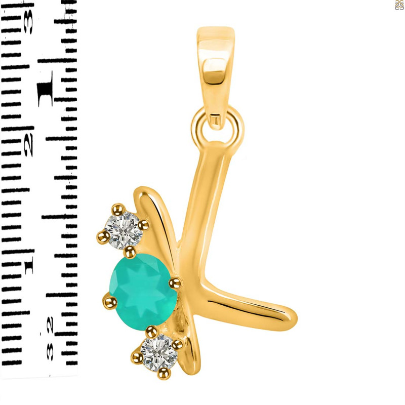 Green Onyx & White Topaz Alphabet K Pendant GRO-RDA-63.