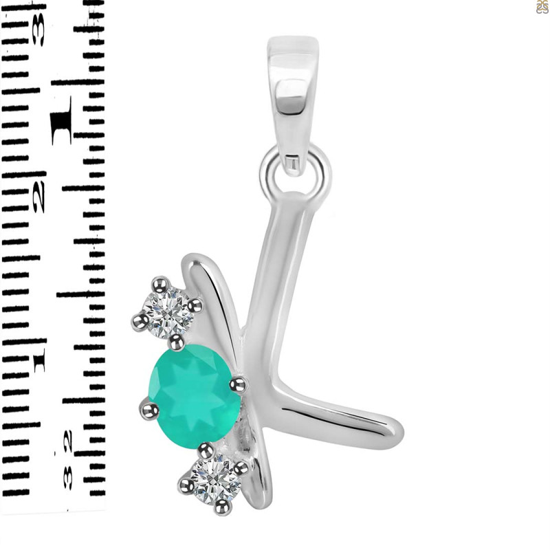 Green Onyx & White Topaz Alphabet K Pendant GRO-RDA-63.