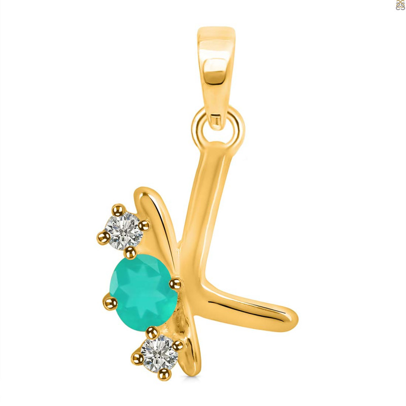 Green Onyx & White Topaz Alphabet K Pendant GRO-RDA-63.
