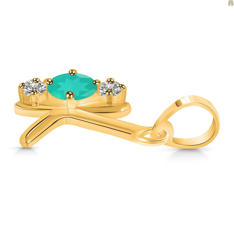 Green Onyx & White Topaz Alphabet K Pendant GRO-RDA-63.