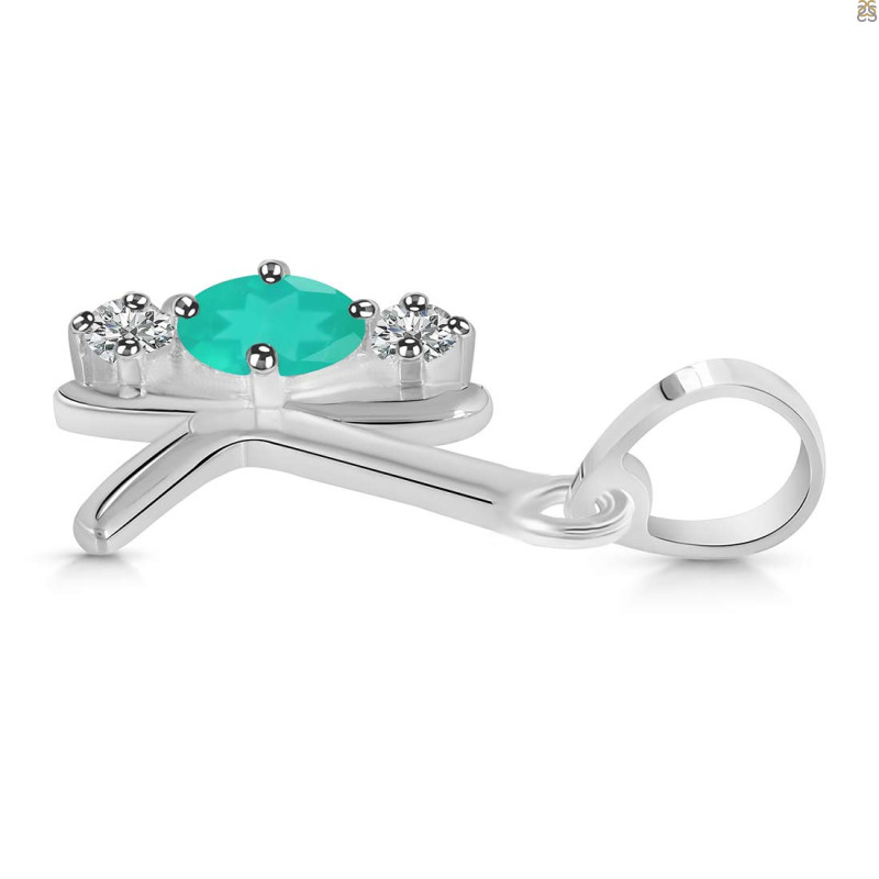 Green Onyx & White Topaz Alphabet K Pendant