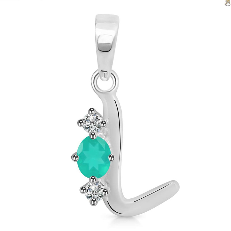 Green Onyx & White Topaz Alphabet L Pendant GRO-RDA-64.
