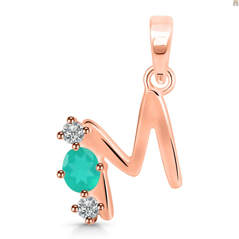 Green Onyx & White Topaz Alphabet M Pendant GRO-RDA-65.