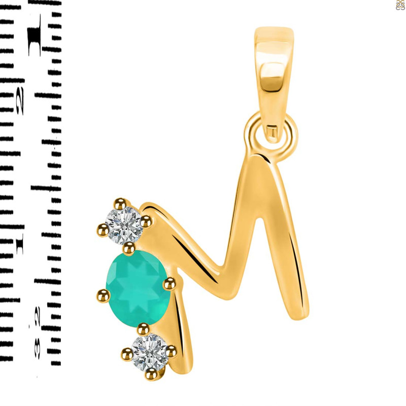 Green Onyx & White Topaz Alphabet M Pendant GRO-RDA-65.