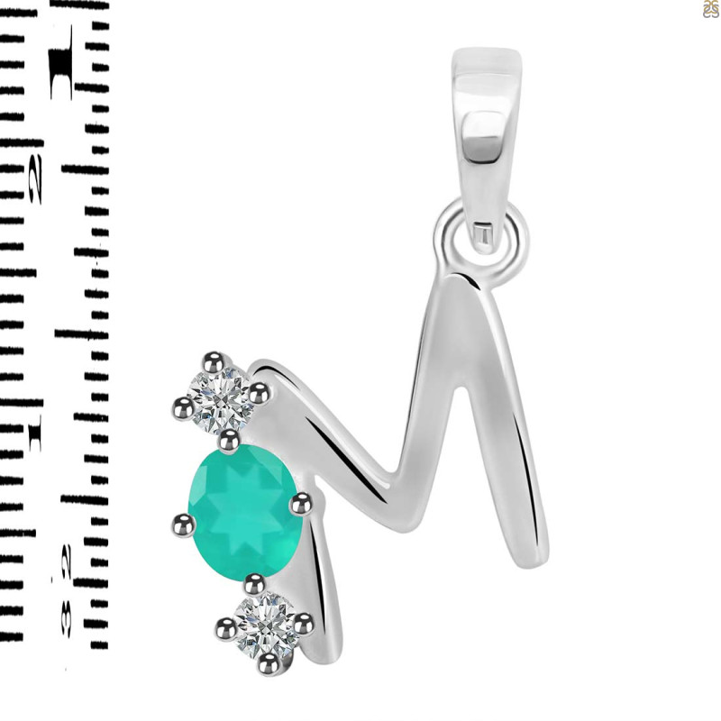 Green Onyx & White Topaz Alphabet M Pendant GRO-RDA-65.