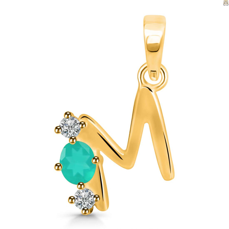 Green Onyx & White Topaz Alphabet M Pendant GRO-RDA-65.