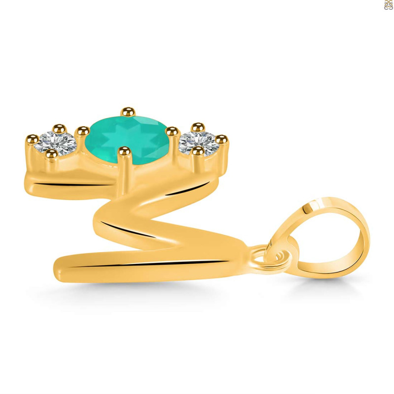 Green Onyx & White Topaz Alphabet M Pendant GRO-RDA-65.